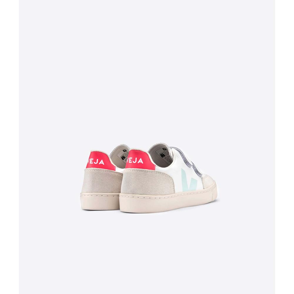 Kids' Veja V-12 LEATHER Sneakers White/Beige | ZA 878LIS